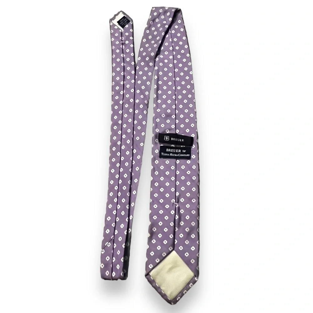 BREUER Tie 100% Silk Lavender White Geometric Squares Preppy Classic Designer